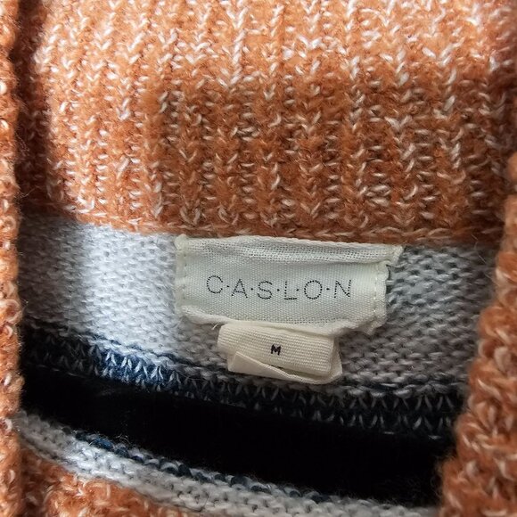 Caslon Size Medium Striped Turtleneck Knit Sweater Orange Blue Wool Alpaca Blend - Picture 4 of 6